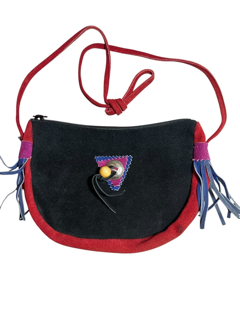 Vintage Native American Western Style Suede Leather Crossbody Beaded Fring bag